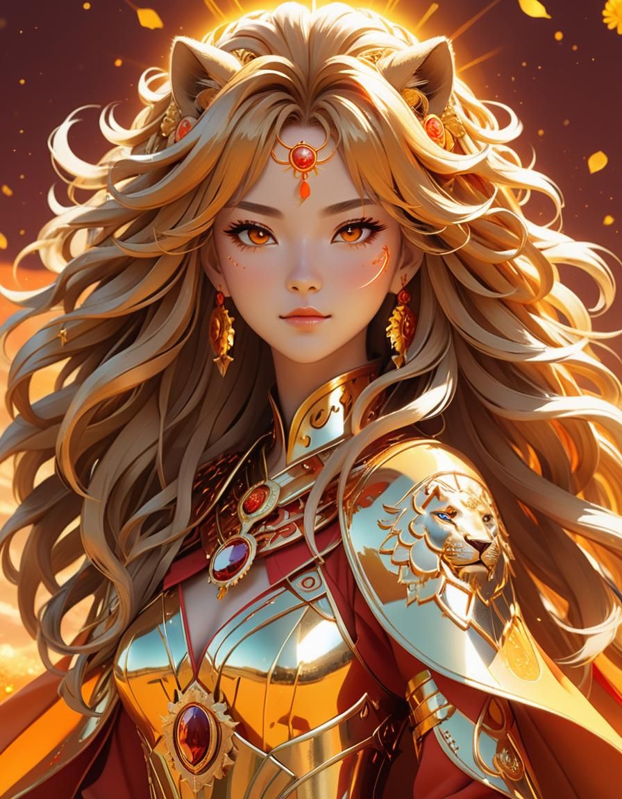 Radiant Leo Zodiac Girl in Anime Style