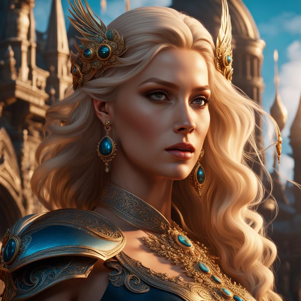Fantastical Blond Woman in Detailed Digital Painting