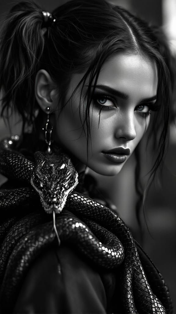 Hyperrealistic Punk-Rock Goddess Portrait in Dark, Moody Aes...