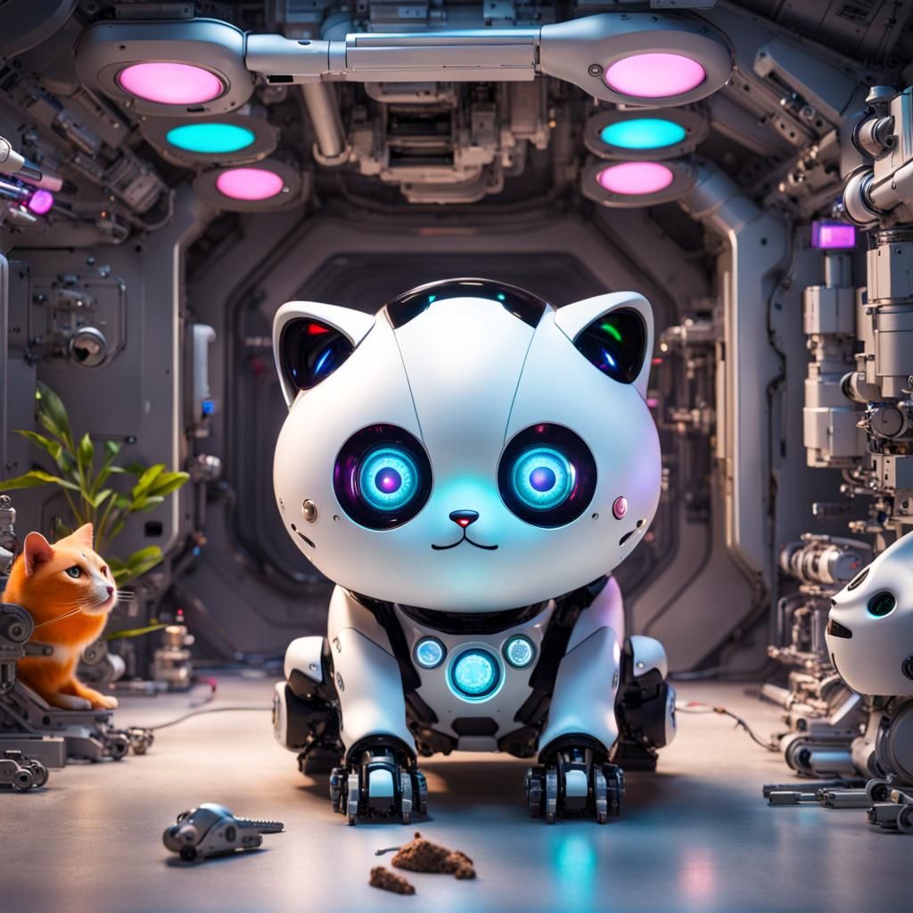 Robotic Panda Cat Hunts Alien Parasites in Space
