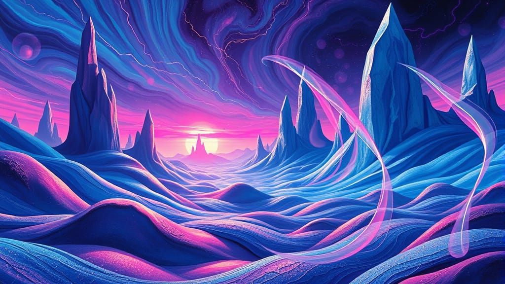 Surrealist Dreamscape in Vibrant, Electric Colors