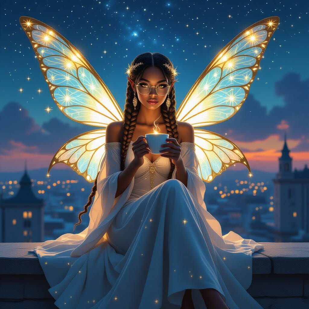 Goddess Fairy with Starlight Wings and Coffee