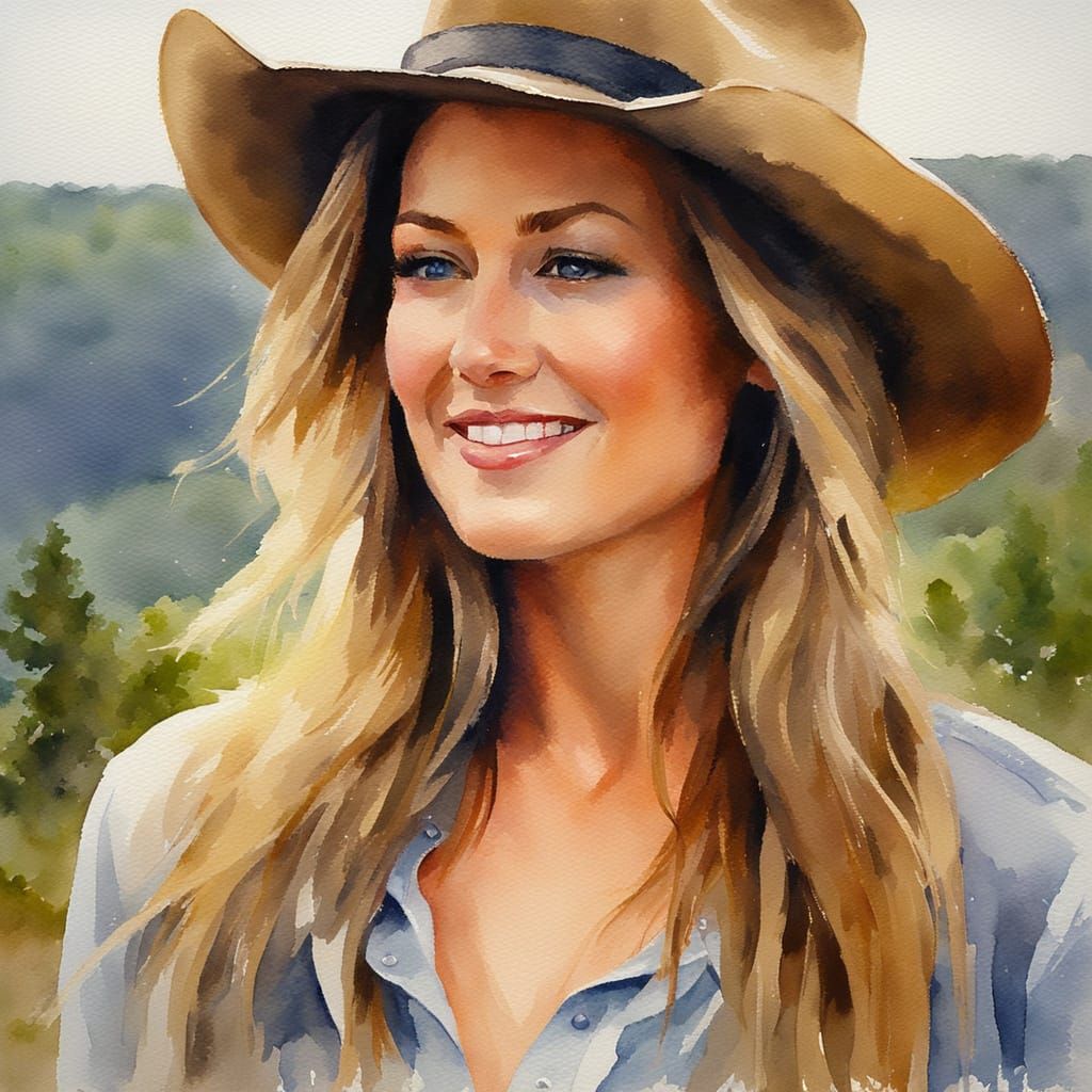 A Beautiful Woman in a Cowboy Hat Amidst Kentucky's Rocky Hi...