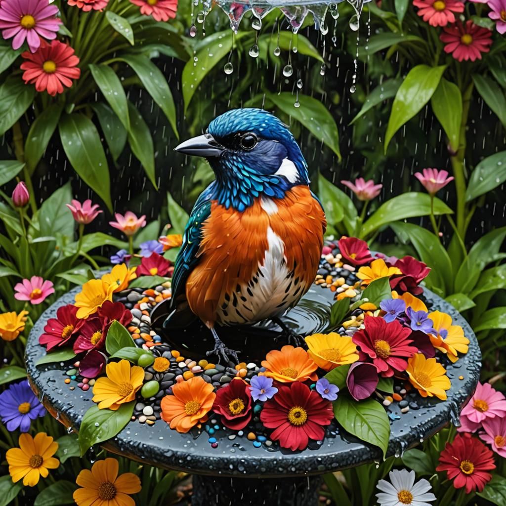 Psychedelic Bird Portrait in Romantic Style