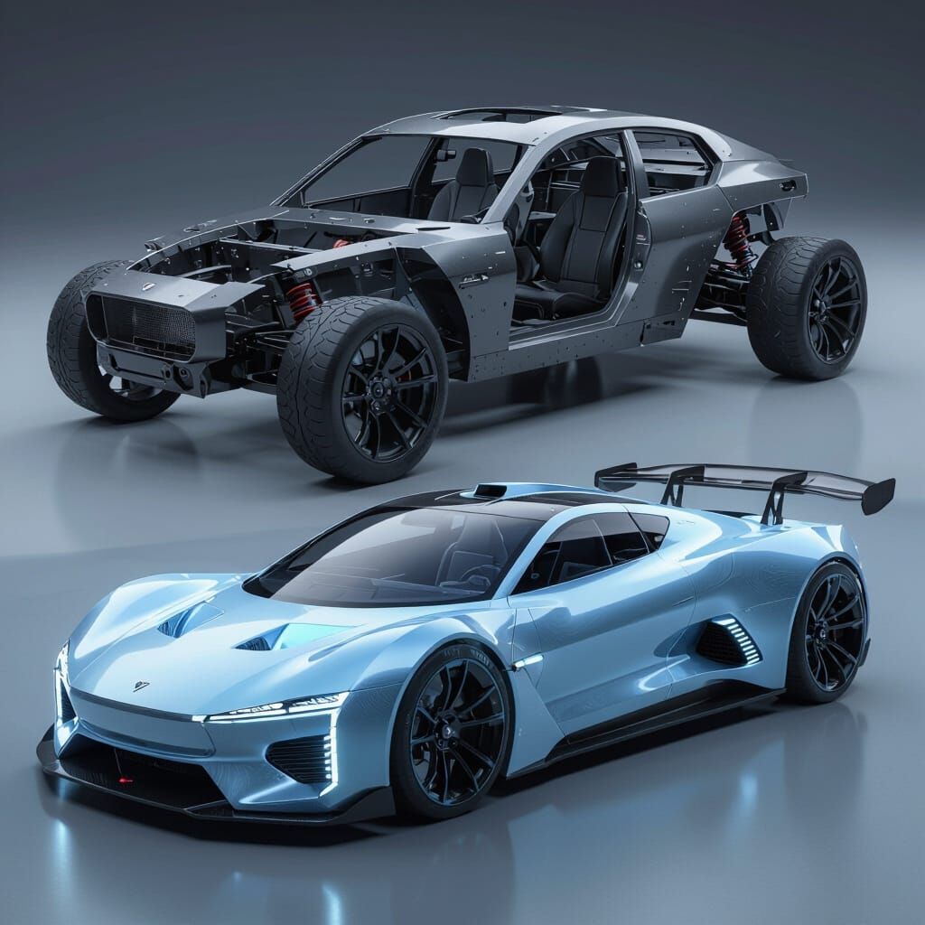 Car Chassis Weight Reduction in Futuristic 3D Rendering