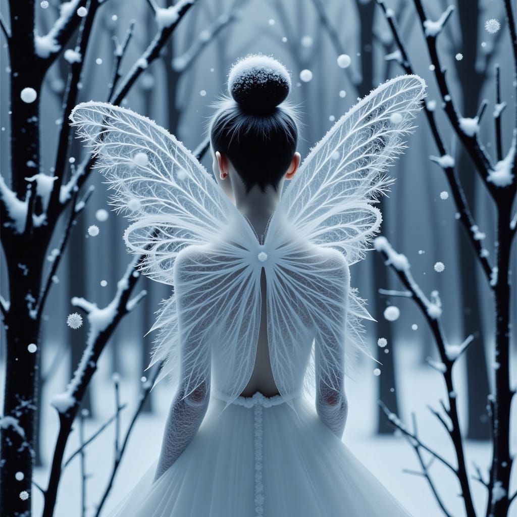 Snow Fairy Portrait with Ice Wings in Infrared