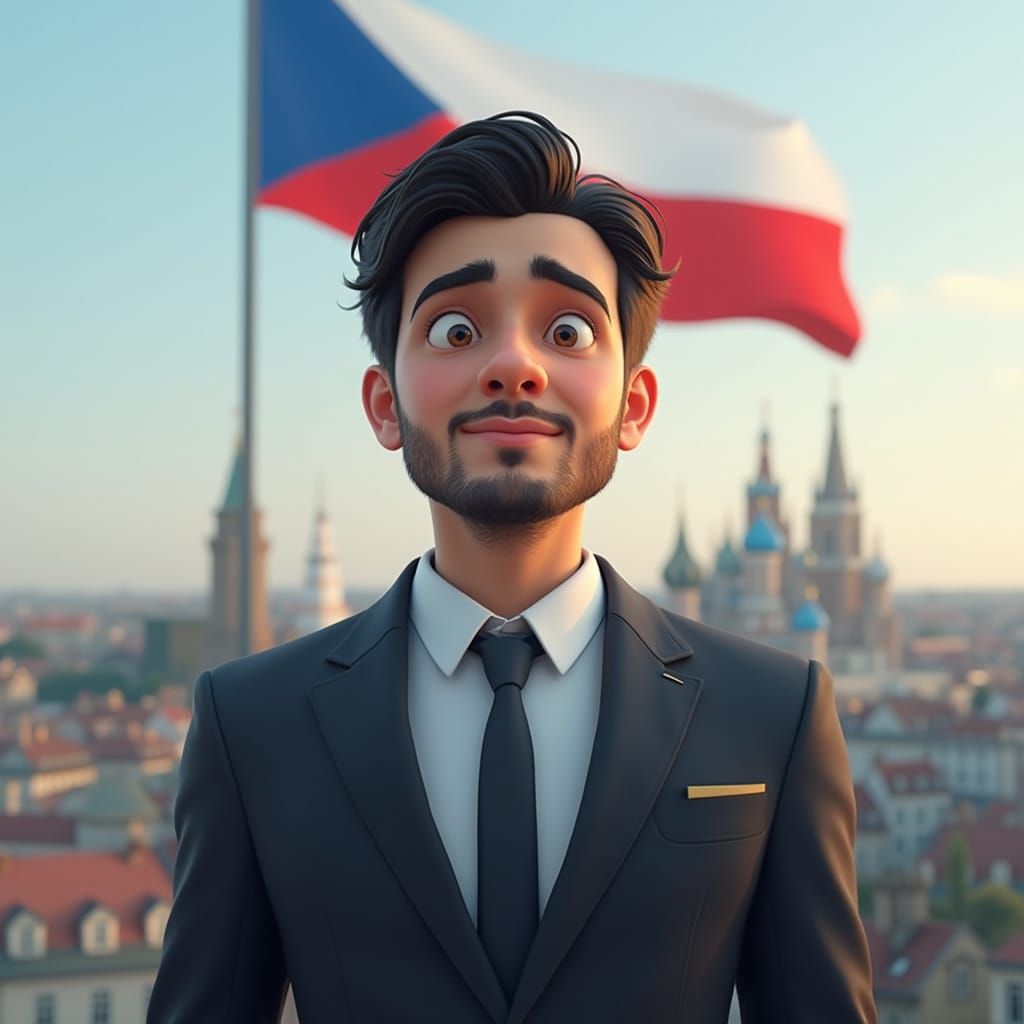 Hopeful Immigrant in European Cityscape, Digital Art