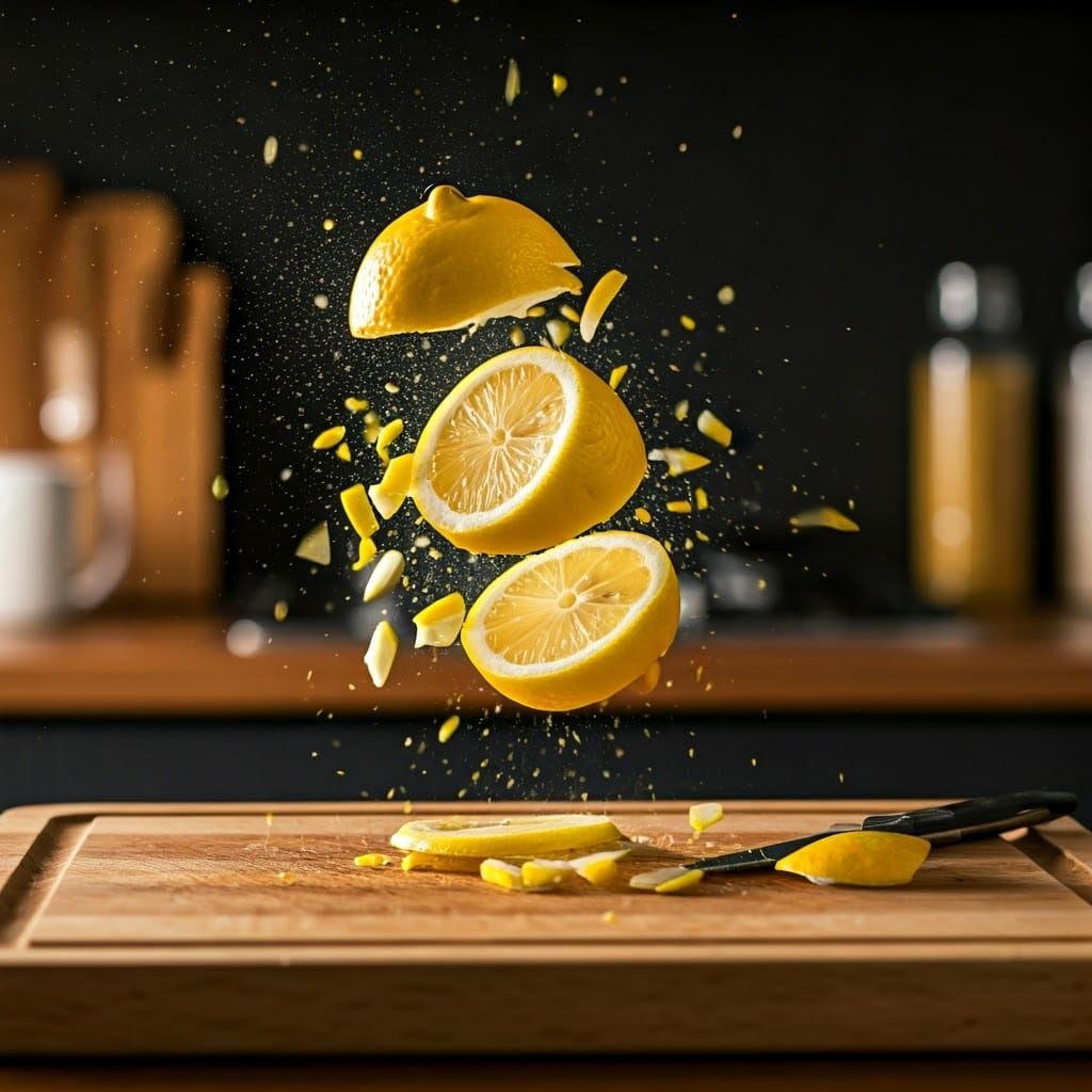 Lemon Shattering on Chopping Board