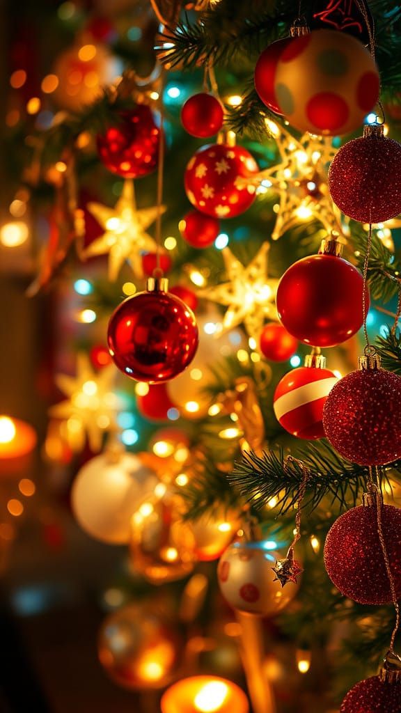 Vibrant Christmas Ornaments in Cinematic Close-up