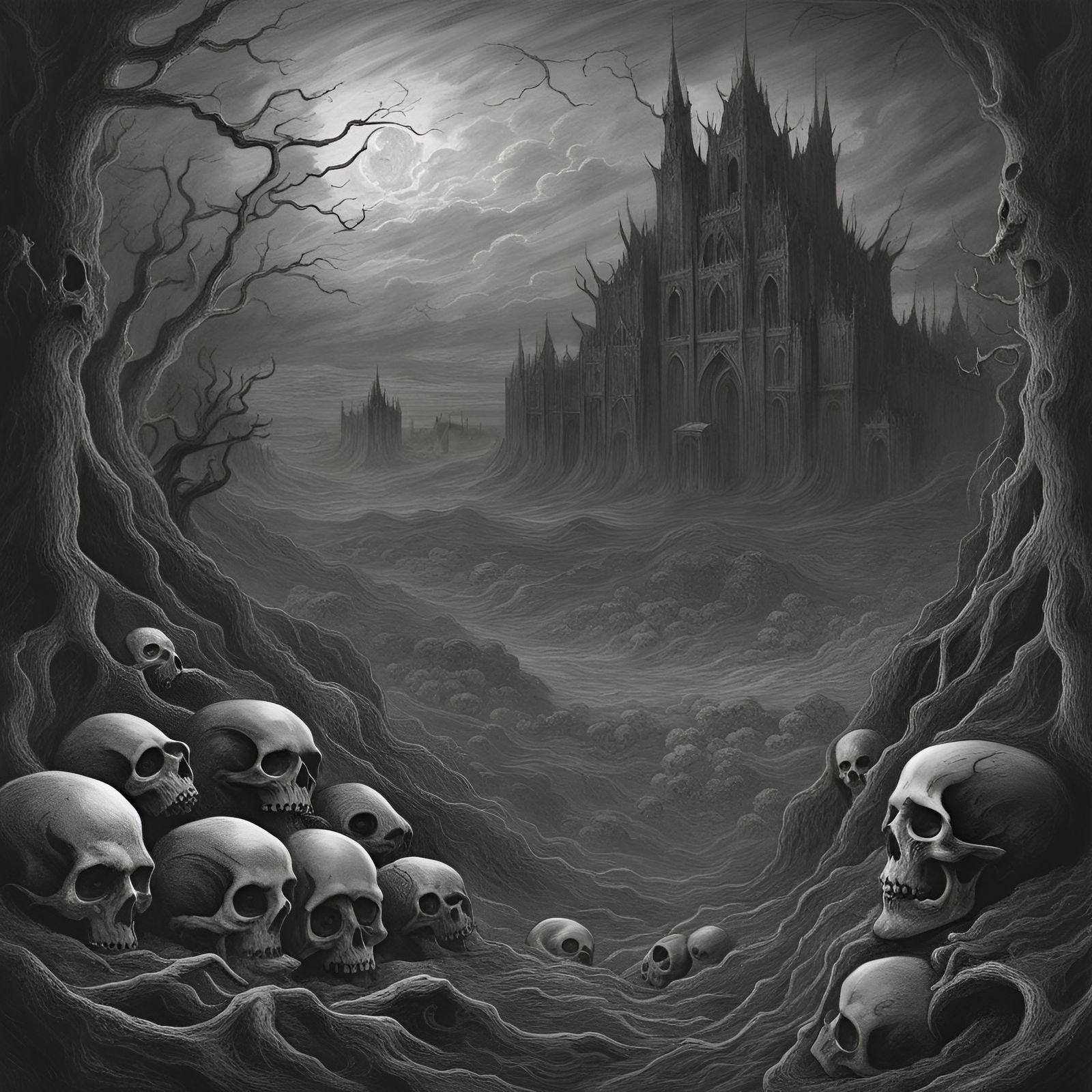 Infernal Landscape with Celtic Motifs: Black Metal Art