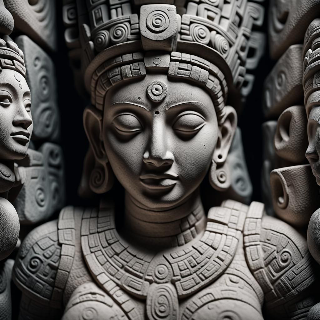 Mayan Stone Sculpture in Meditative Pose