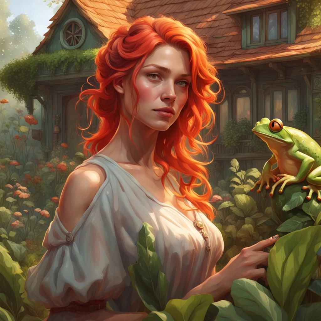 Botanist Portrait in Cottage Garden, Hyperdetailed Art