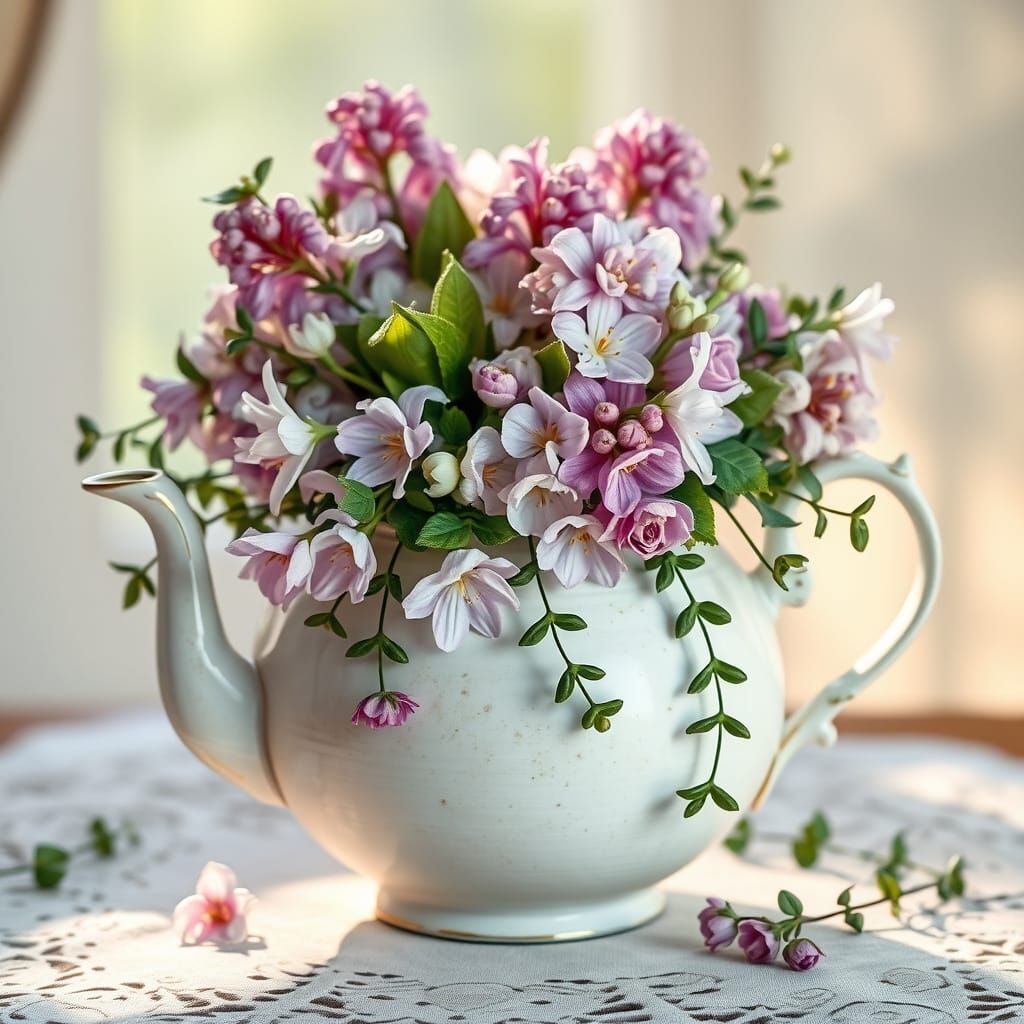 Whimsical Floral Teapot in Watercolor Style