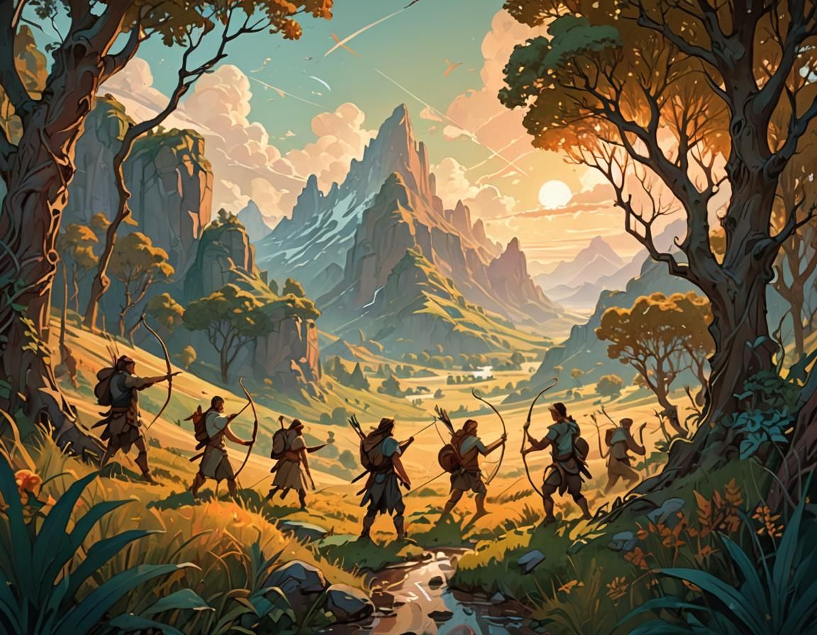 Mythical Tribe Hunting and Farming: Digital Painting