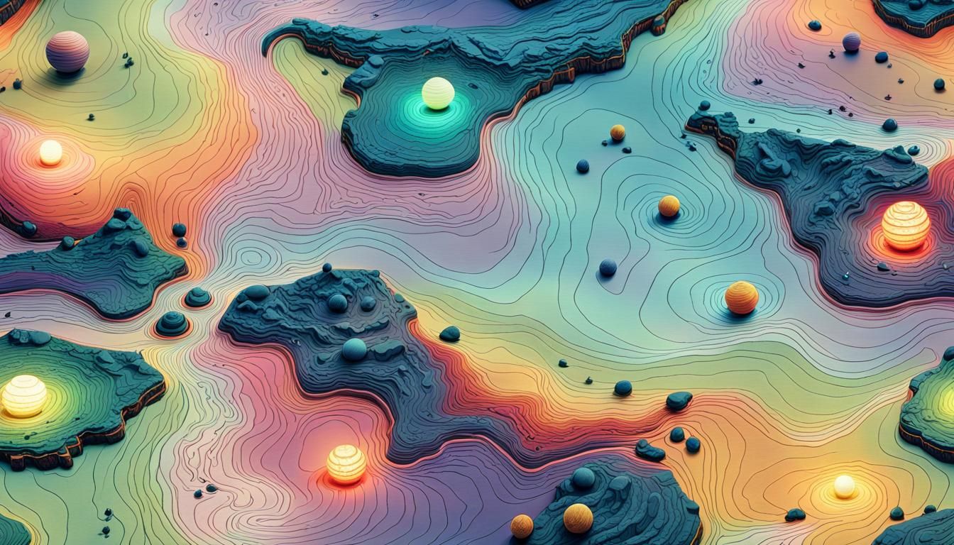 Alien Planet Map with Glowing Lantern Cities