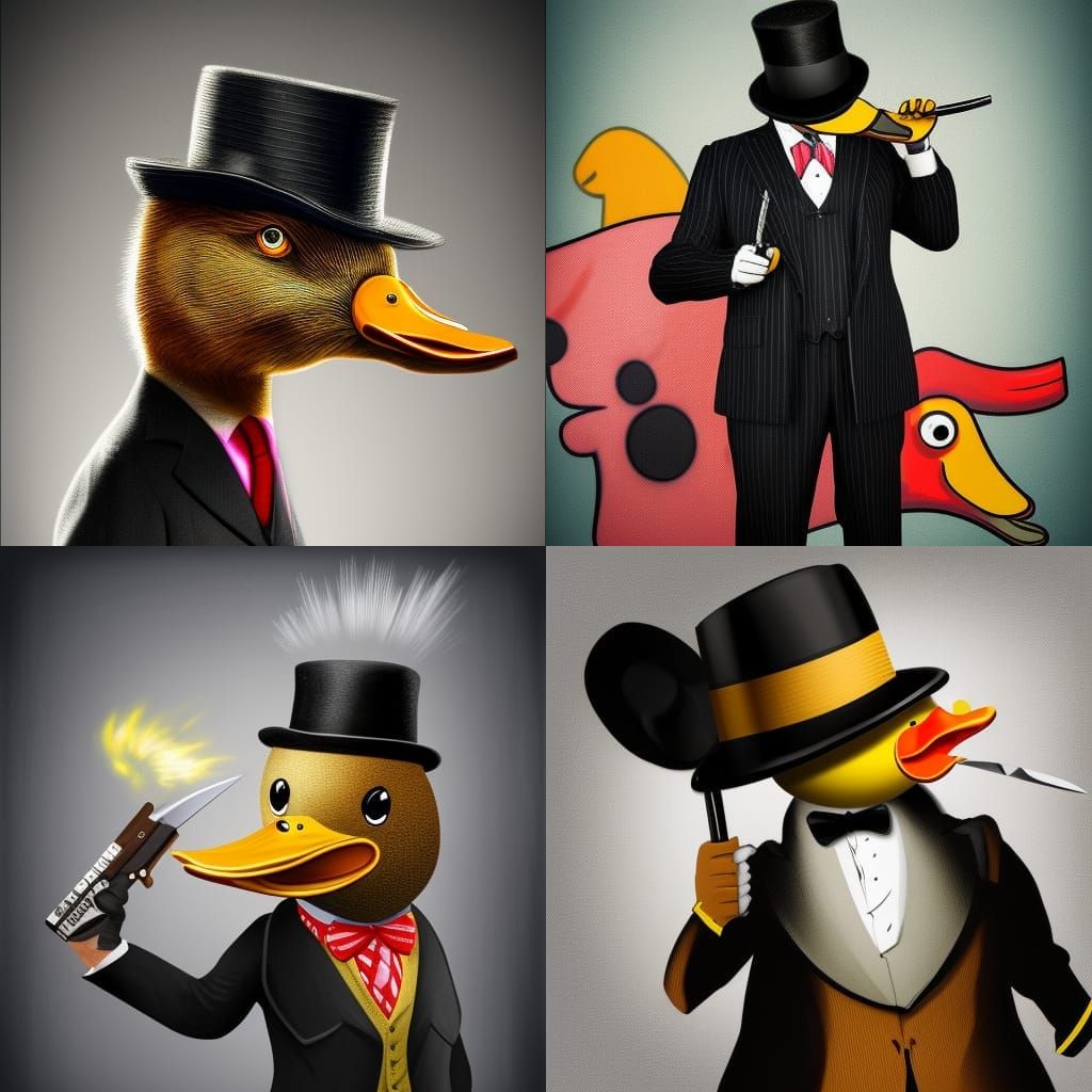 Duck in Pinstripes with Switchblade: Hyperrealistic Splash A...