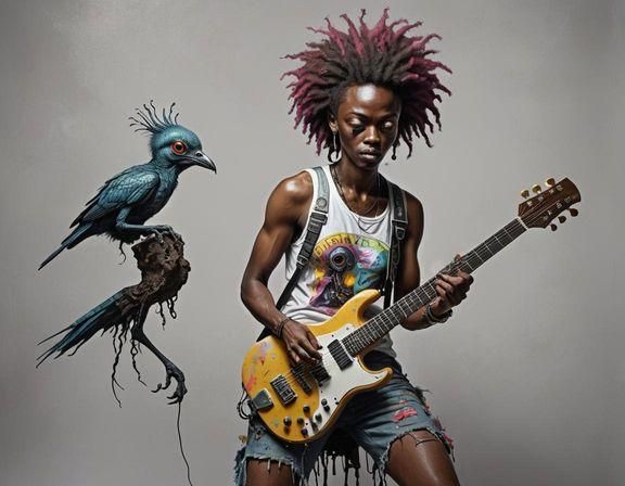 Bird-Alien Rocker Chick Plays Candy Guitar