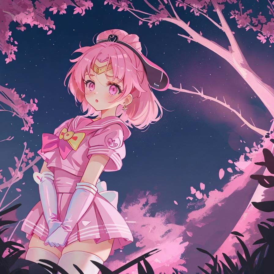 Pink Latex Sailor Uniform Under Starry Sky