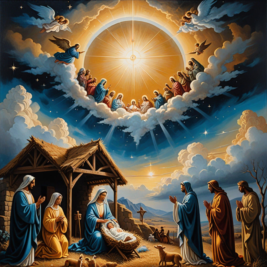Surrealistic Nativity Scene in Ethereal Oil Painting Style