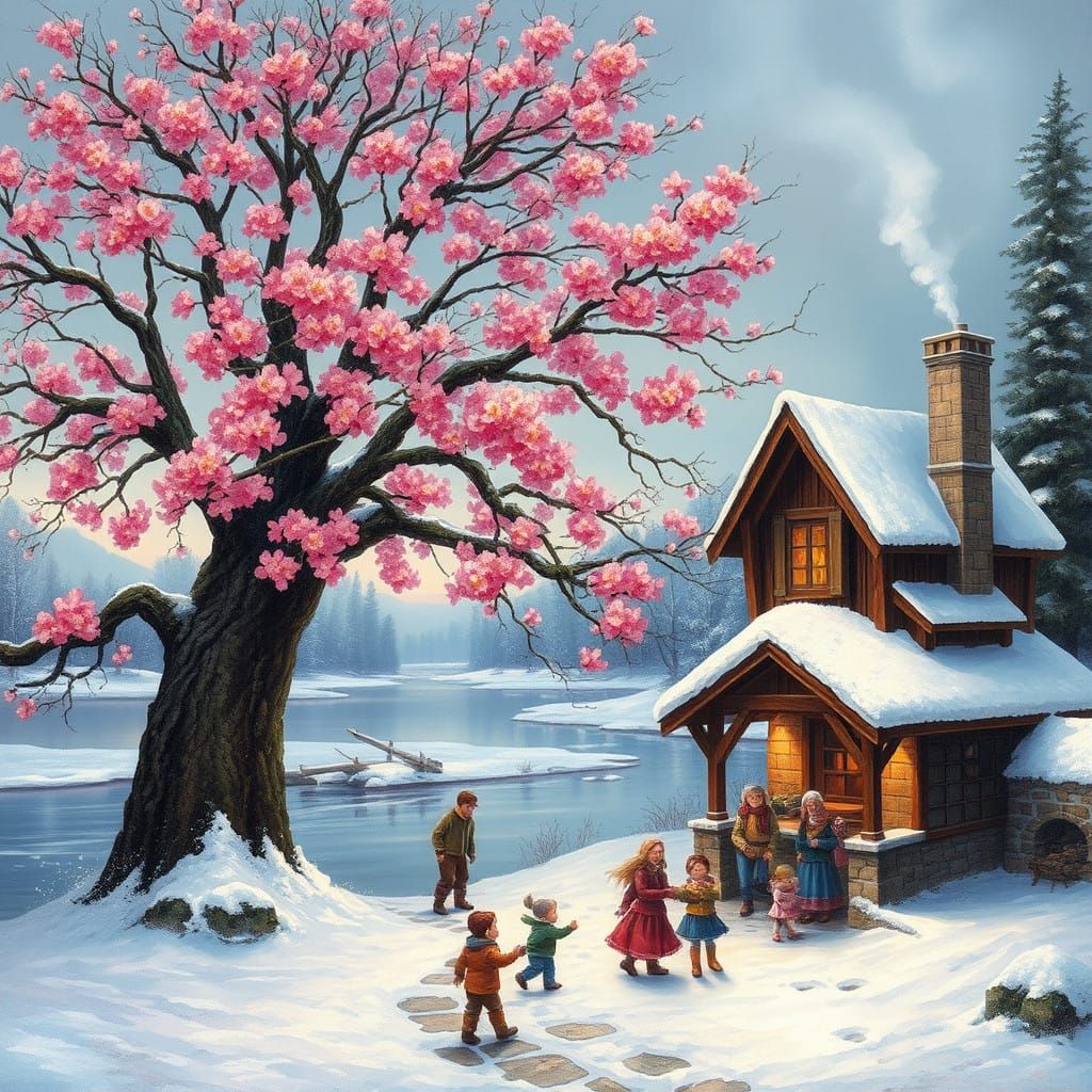 Winter Wonderland Scene in Cozy Village Style