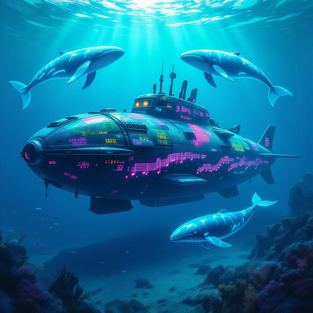 Sentient Submarine's Coral Symphony in a Sci-Fi Seascape