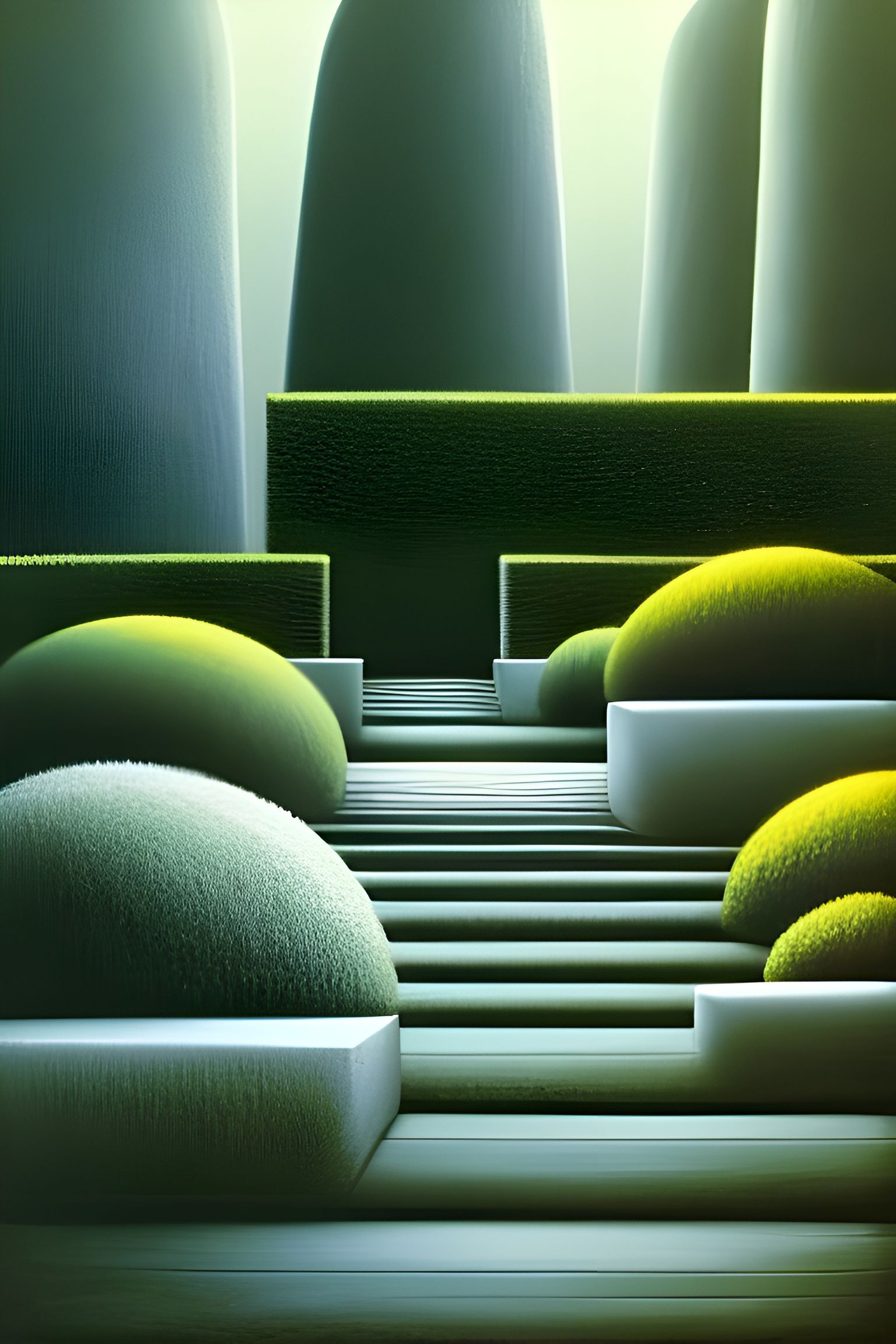 Zen Garden with Stone Path, Pastel Painting