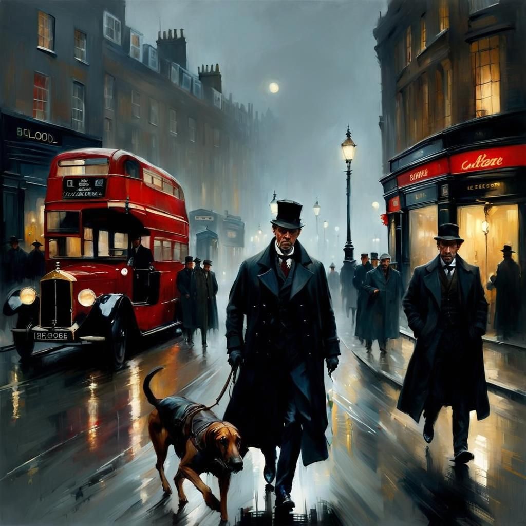 Sherlock Holmes in London Fog, Oil Painting