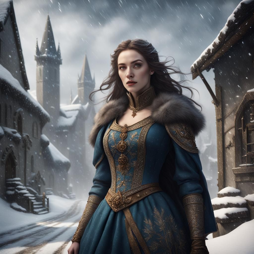 Medieval Couple in Snowstorm: Fantasy Concept Art
