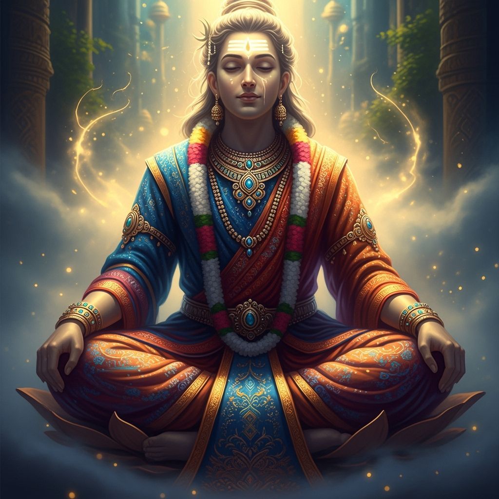 Ethereal Hindu Deity Meditating in Golden Light