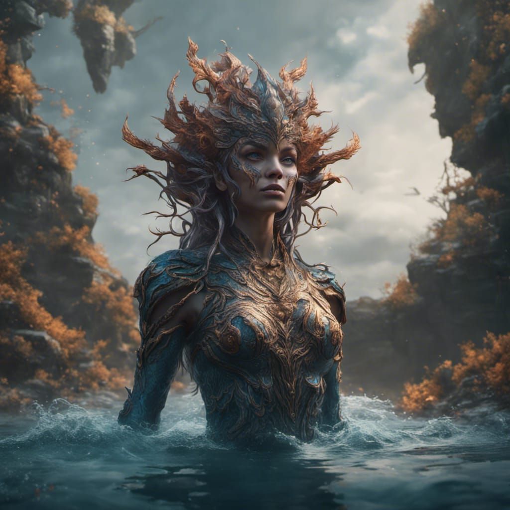 Detailed Water Elemental Woman in Fantasy Art