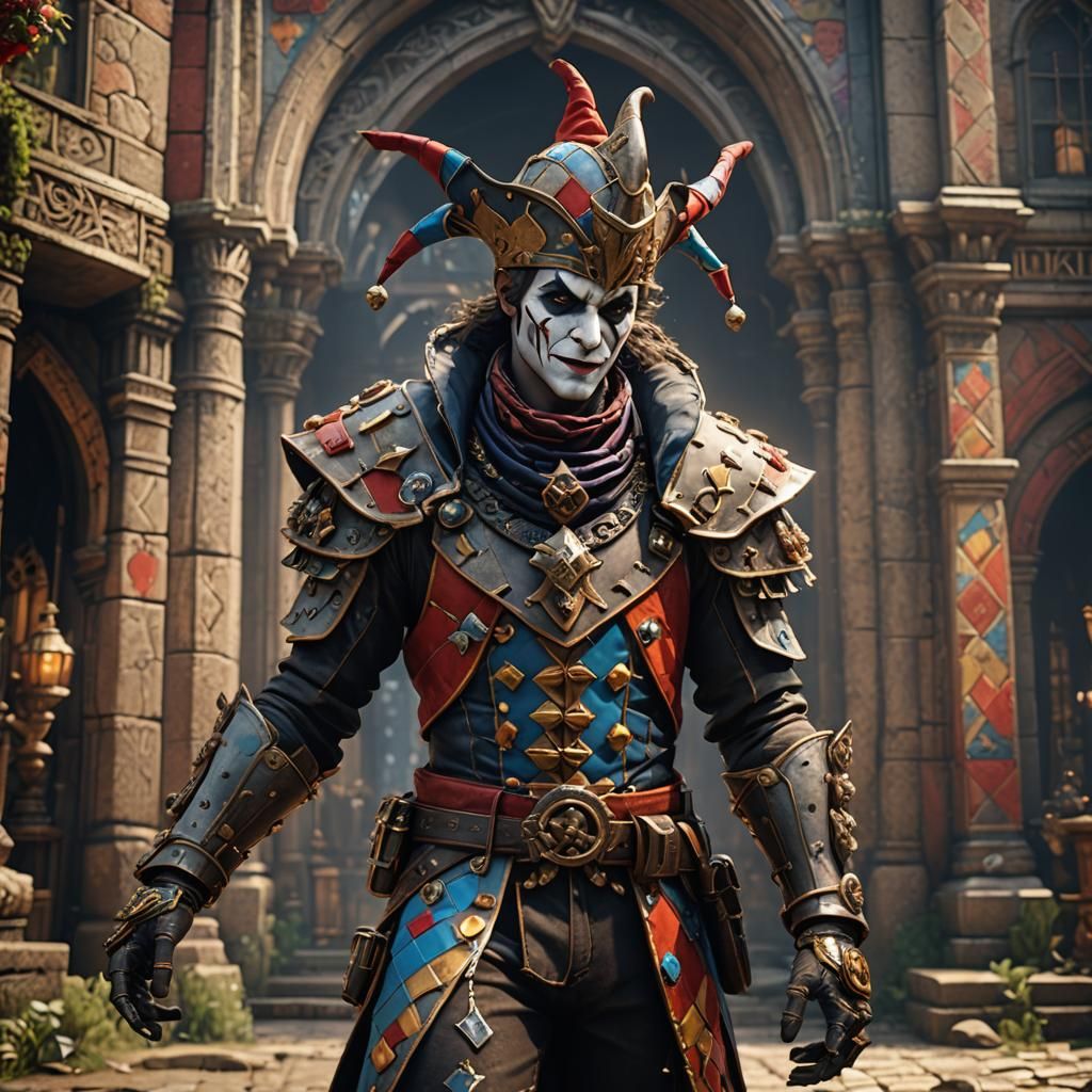 Intricate Harlequin in 3D Game Cinematic Style