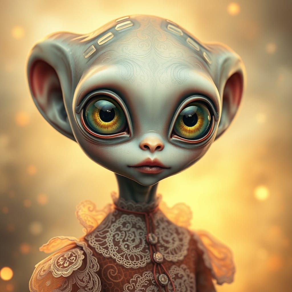 Ethereal Alien Portrait in Whimsical, Art Nouveau-Inspired A...