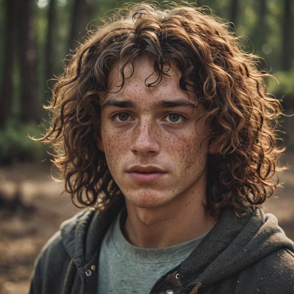 Teenage Boy with Freckles: Cinematic Film Still