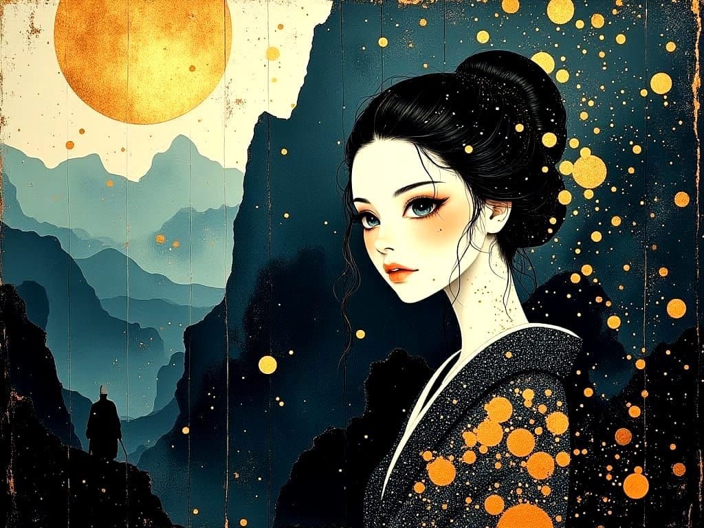 Cinematic Geisha in Dynamic Nighttime Scene