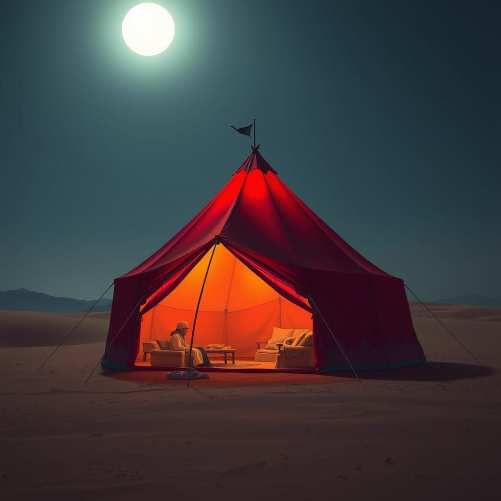 Desert Tent at Night, Dreamlike Digital Art
