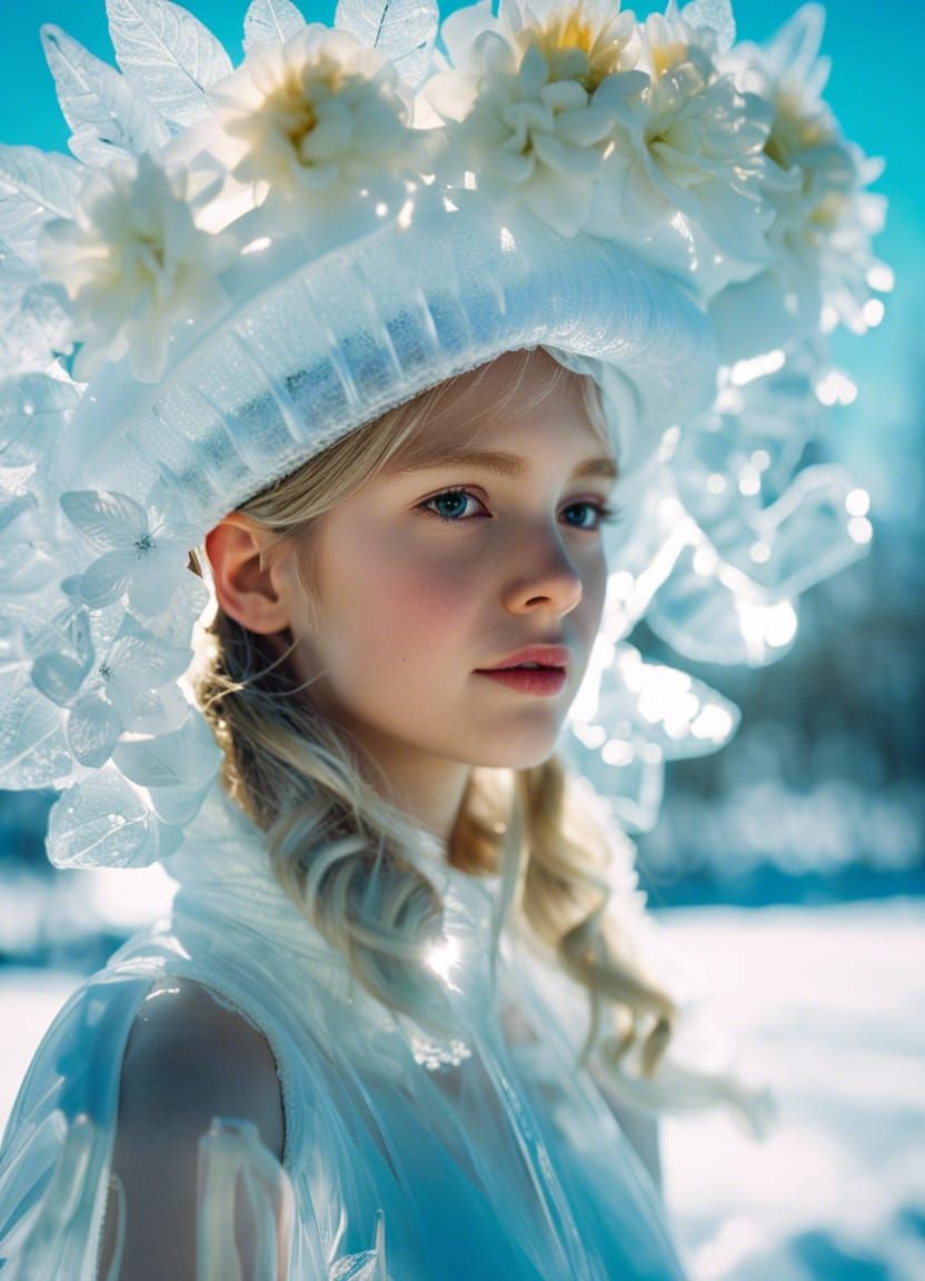 Ice Sculpture Portrait with Floral Crown
