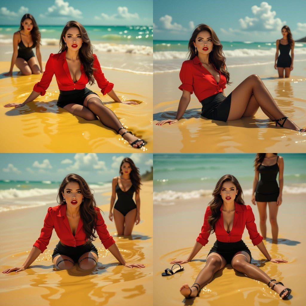 Woman Sinking in Quicksand on Beach