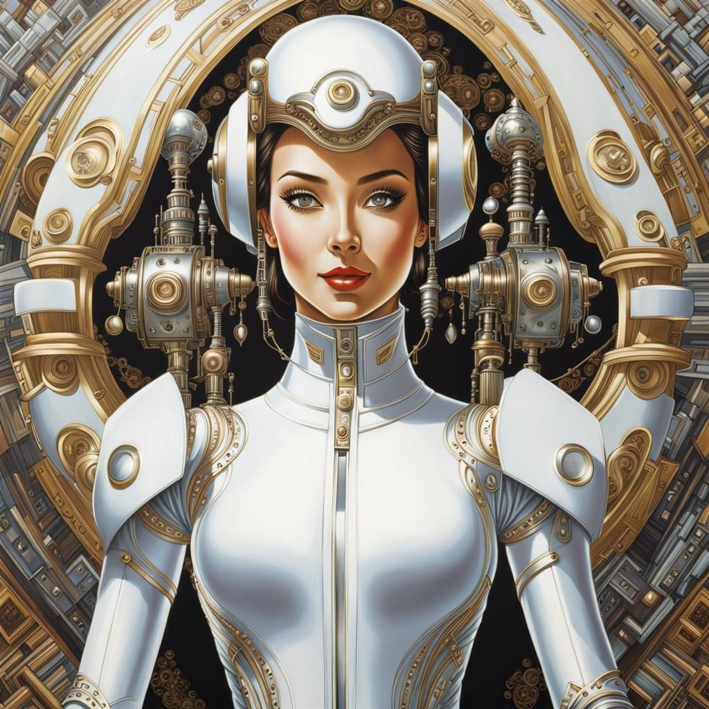 Cyberpunk Robot in White Jumpsuit