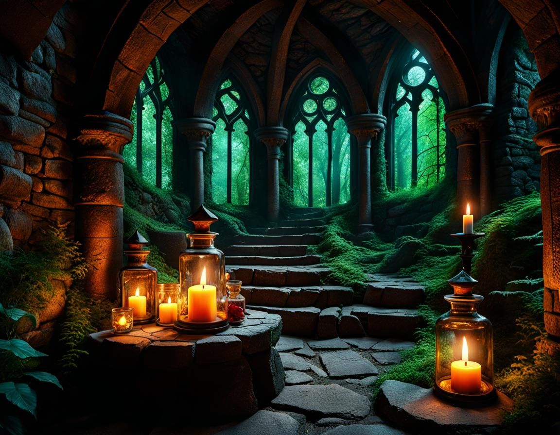 Wizard Merlin's Forest Altar in Medieval Style