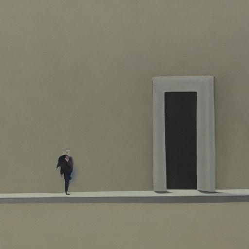 Surrealist Figure Under Looming Ladder, Oil Painting