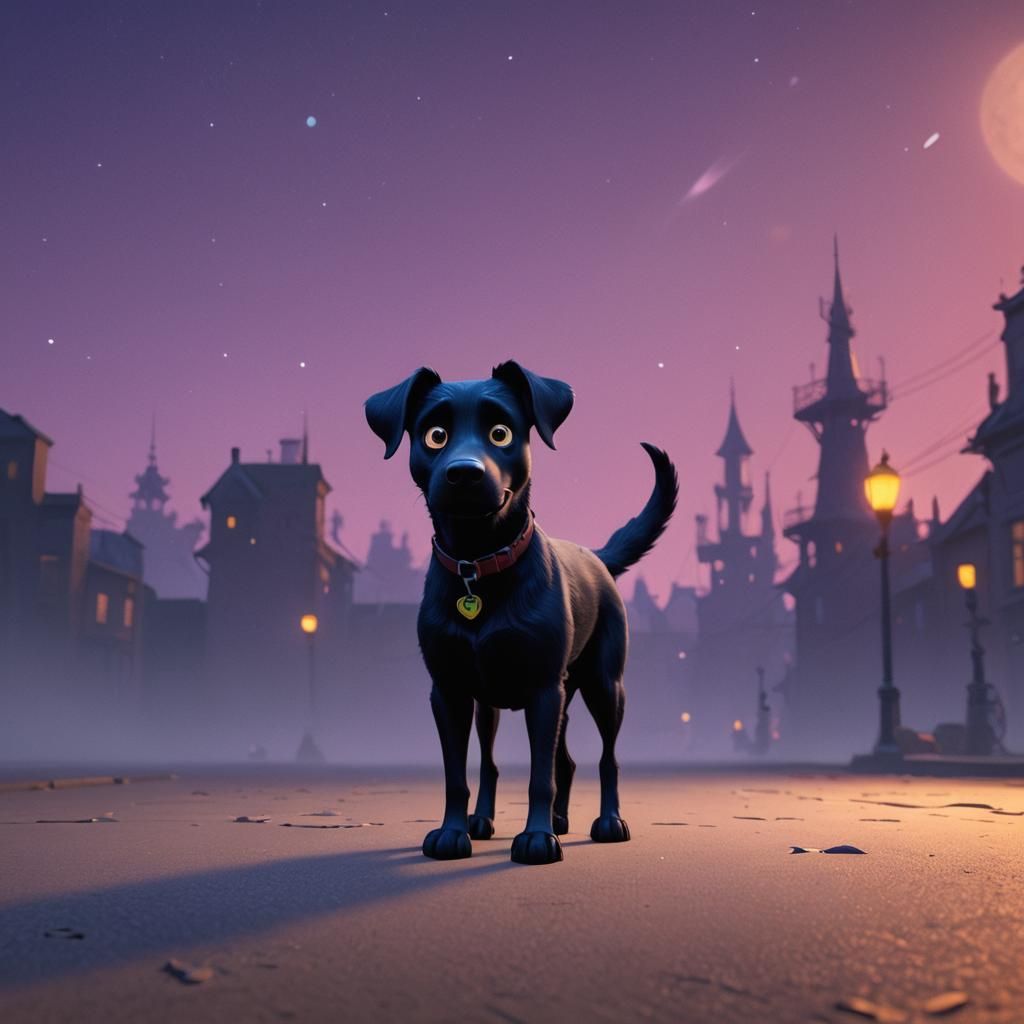 Dog Midnight's Search: 3D Digital Art