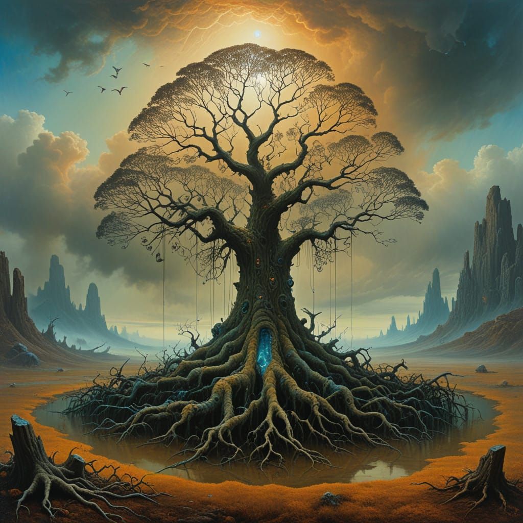 Surreal Landscape in Matte Oil Painting Style