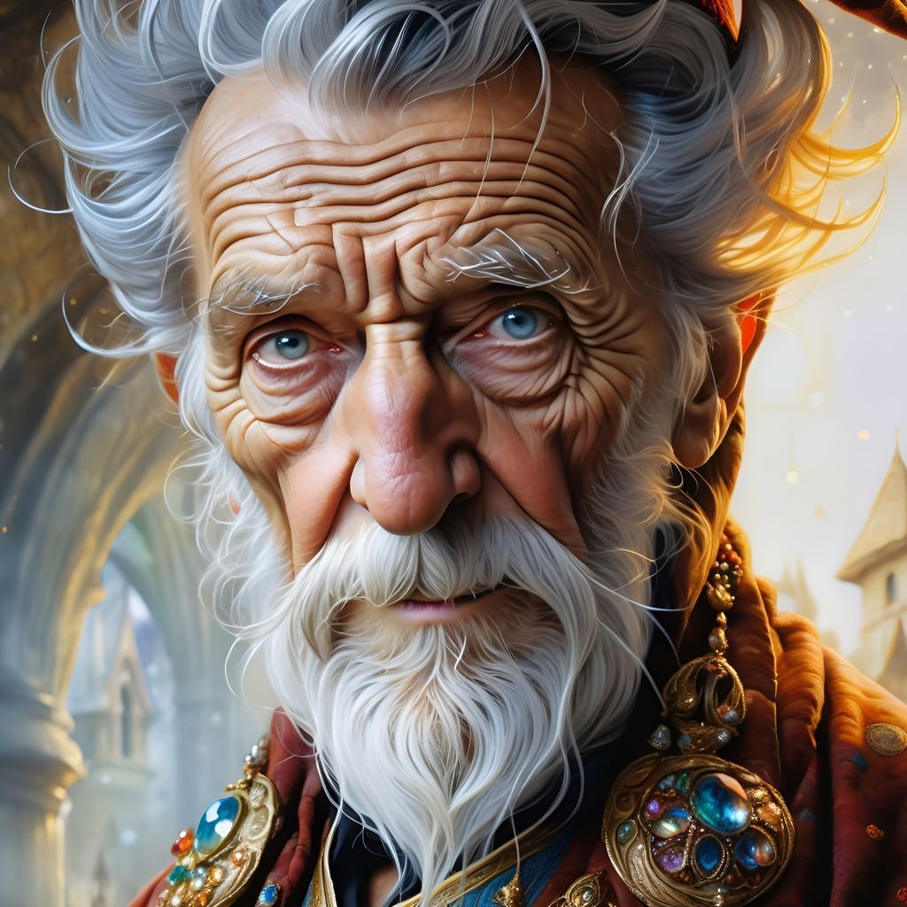 Detailed Portrait of a Happy Elderly Wizard