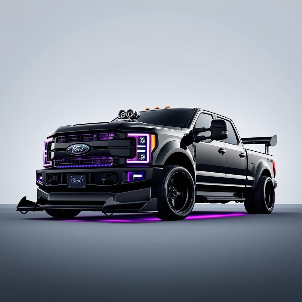 Futuristic Blacked-Out Ford F250 with Widebody Kit