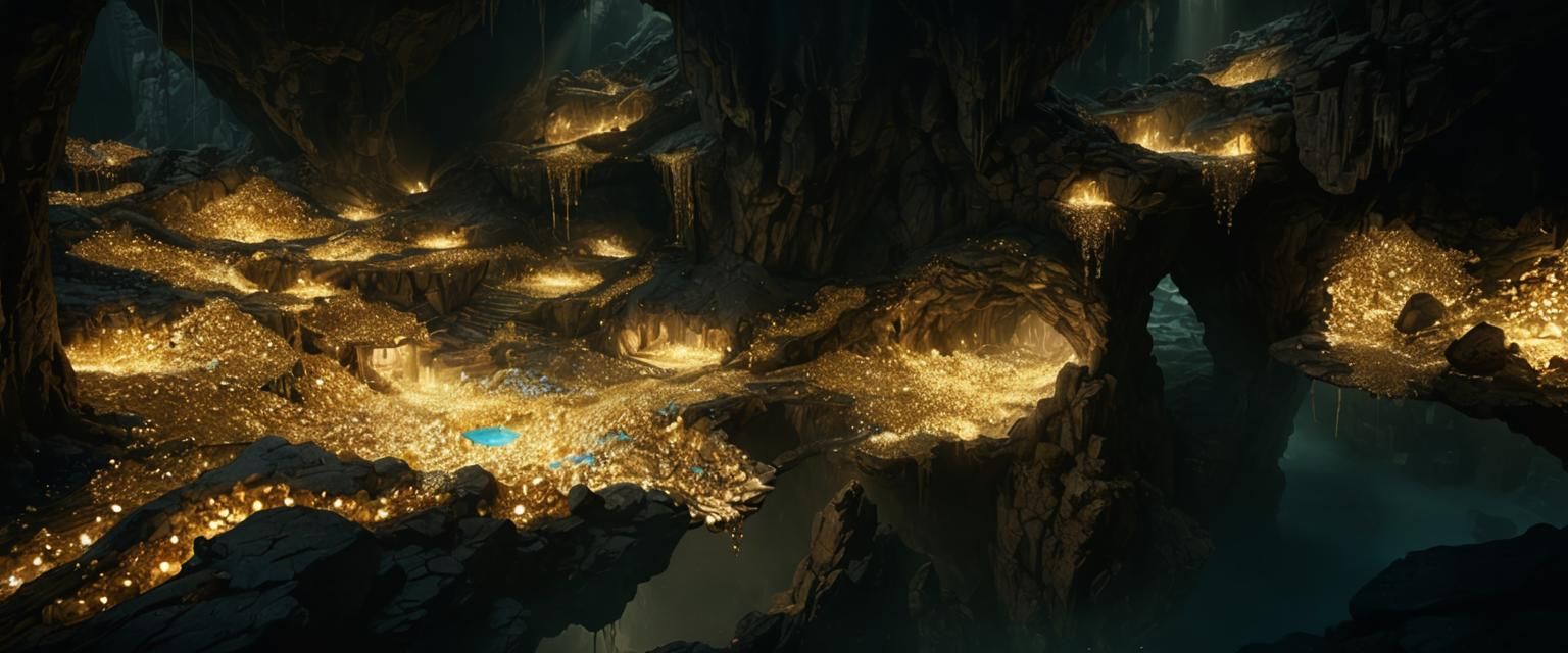 Fantasy Cave Overflowing with Gold and Treasure