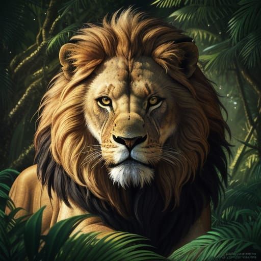 Majestic Lion in Lush Jungle Concept Art