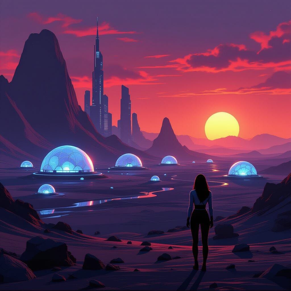 Sleek Cityscape Rises Under Crimson Sky