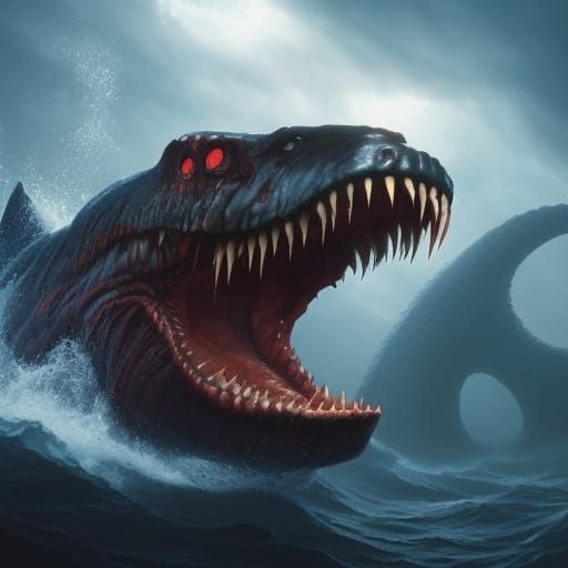 Scary Sea Monster with Big Teeth in Deep Color
