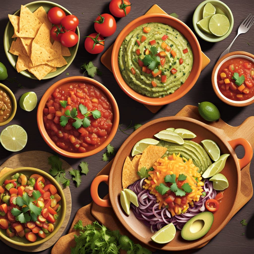 Dining Menu with Salsa and Guacamole in Flat Design