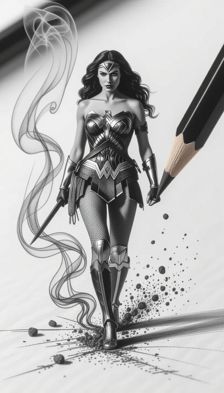 Macro Shot: Pencil Sketch Becomes Micro Wonder Woman